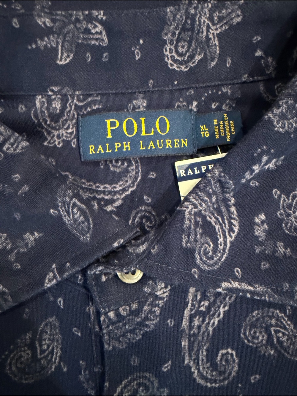 NWT POLO Ralph Lauren Navy Paisley Polo Shirt, size XL, 100% cotton